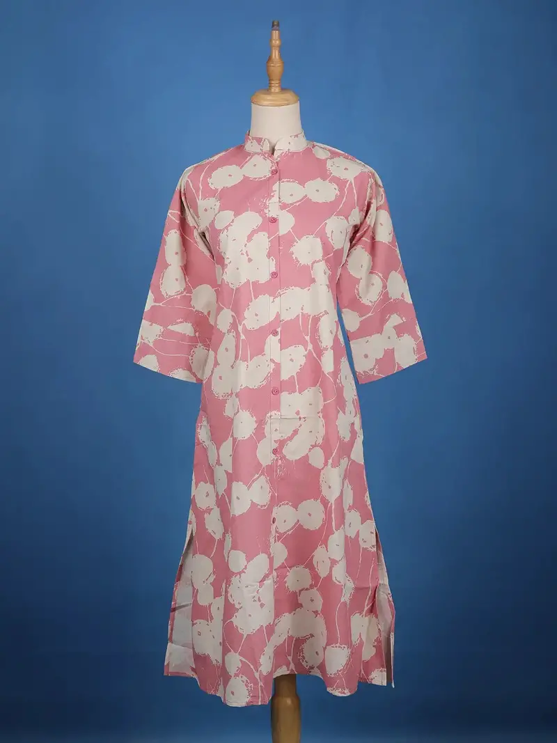 Pink Floral Designed Cotton Kurti 1