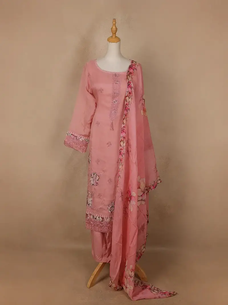 Pink Floral Designed Cotton Salwar Suit 1