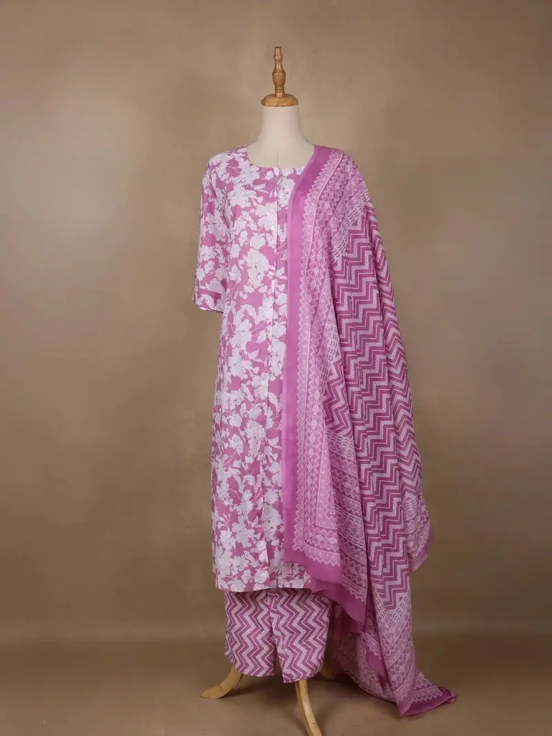 Pink Floral Designed Cotton Salwar Suit 1