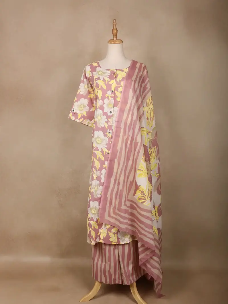 Pink Floral Designed Cotton Salwar Suit 1
