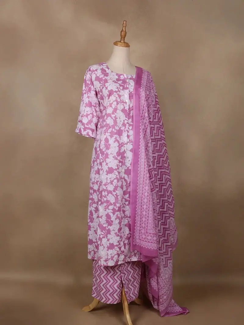 Pink Floral Designed Cotton Salwar Suit 3