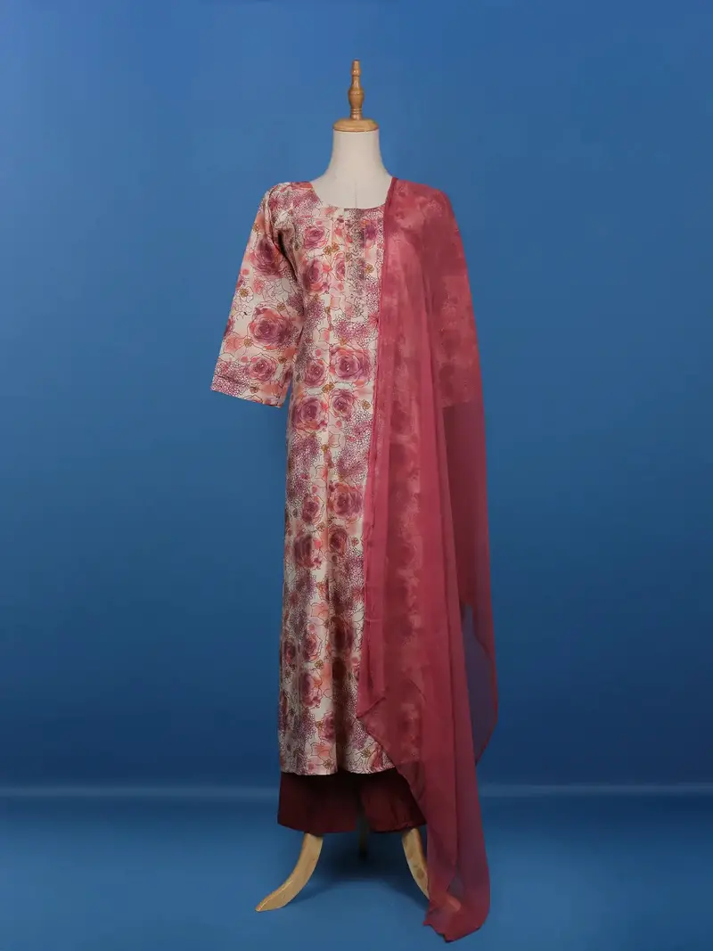 Pink Floral Designed Cotton Straight Cut Salwar Suit 1