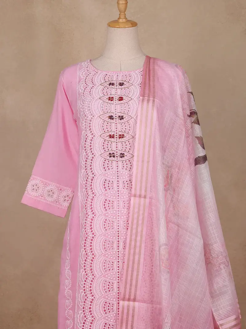Pink Floral Designed Cotton Straight Cut Salwar Suit 2
