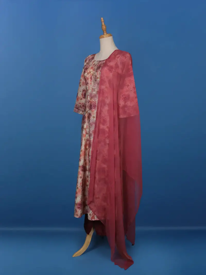 Pink Floral Designed Cotton Straight Cut Salwar Suit 3