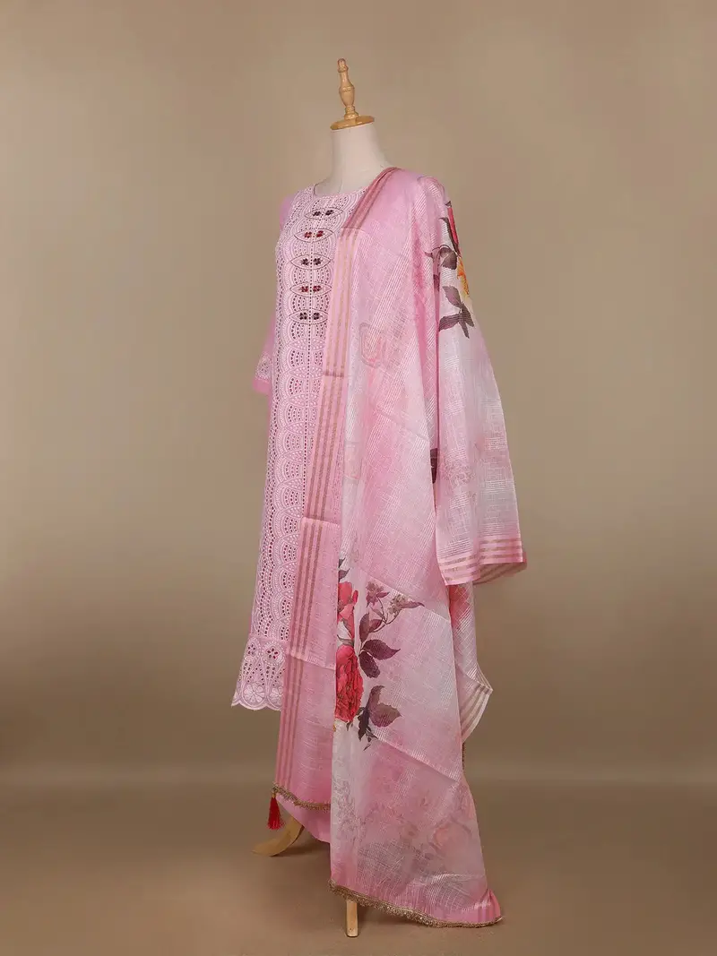 Pink Floral Designed Cotton Straight Cut Salwar Suit 3