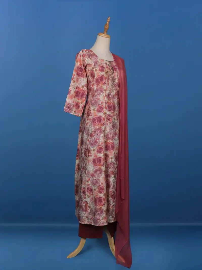 Pink Floral Designed Cotton Straight Cut Salwar Suit 4