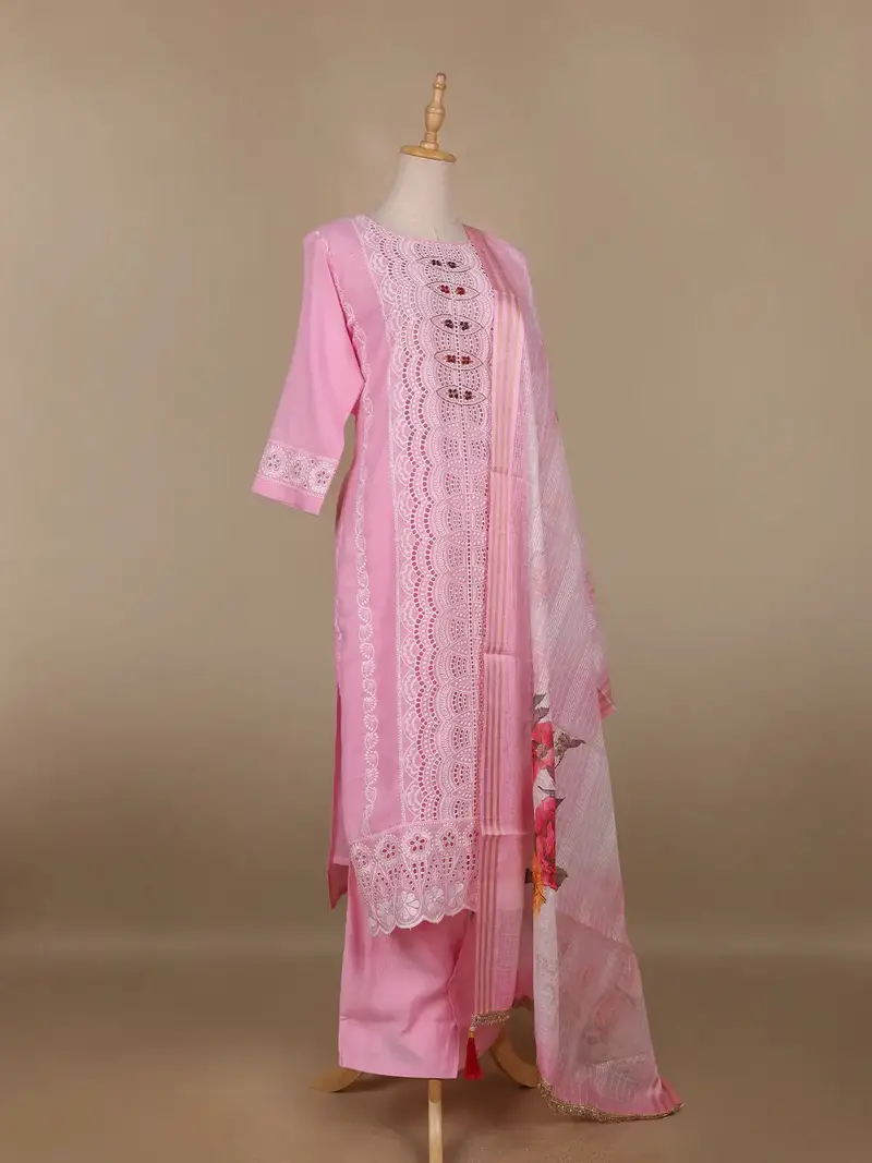 Pink Floral Designed Cotton Straight Cut Salwar Suit 4