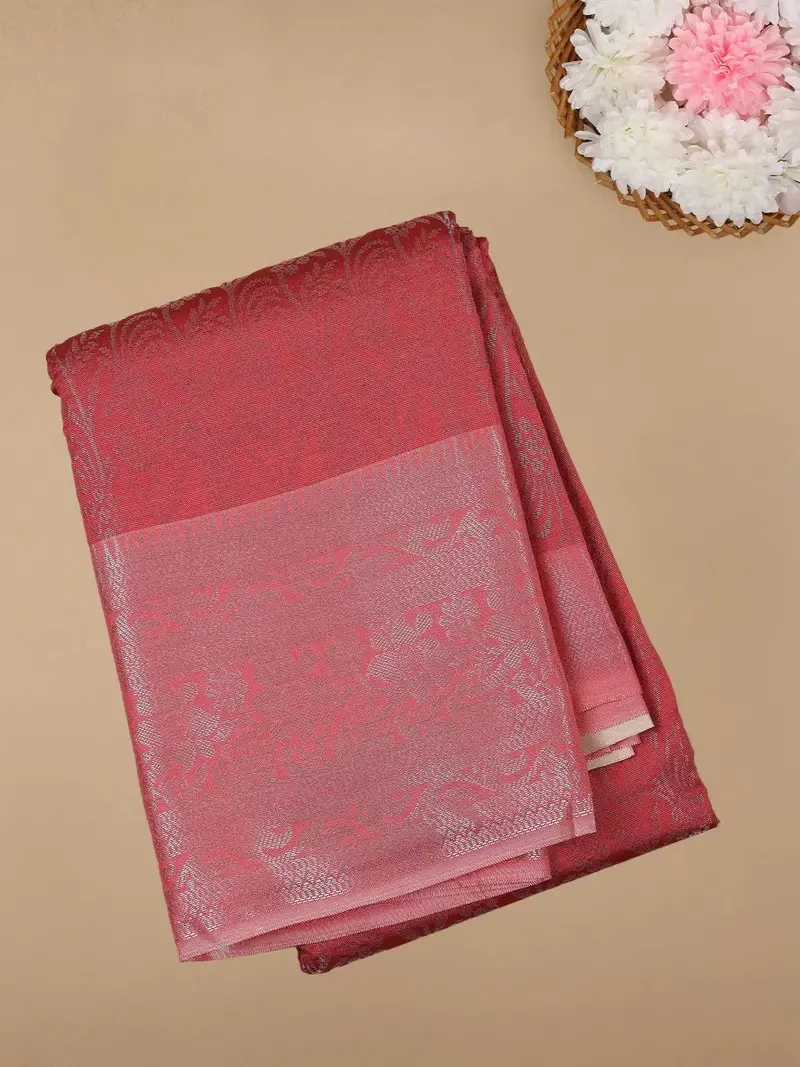 Pink Floral Designed Fancy Art Silk Saree 1