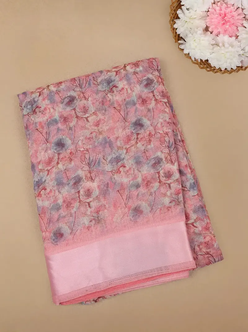 Pink Floral Designed Fancy Cotton Saree 1