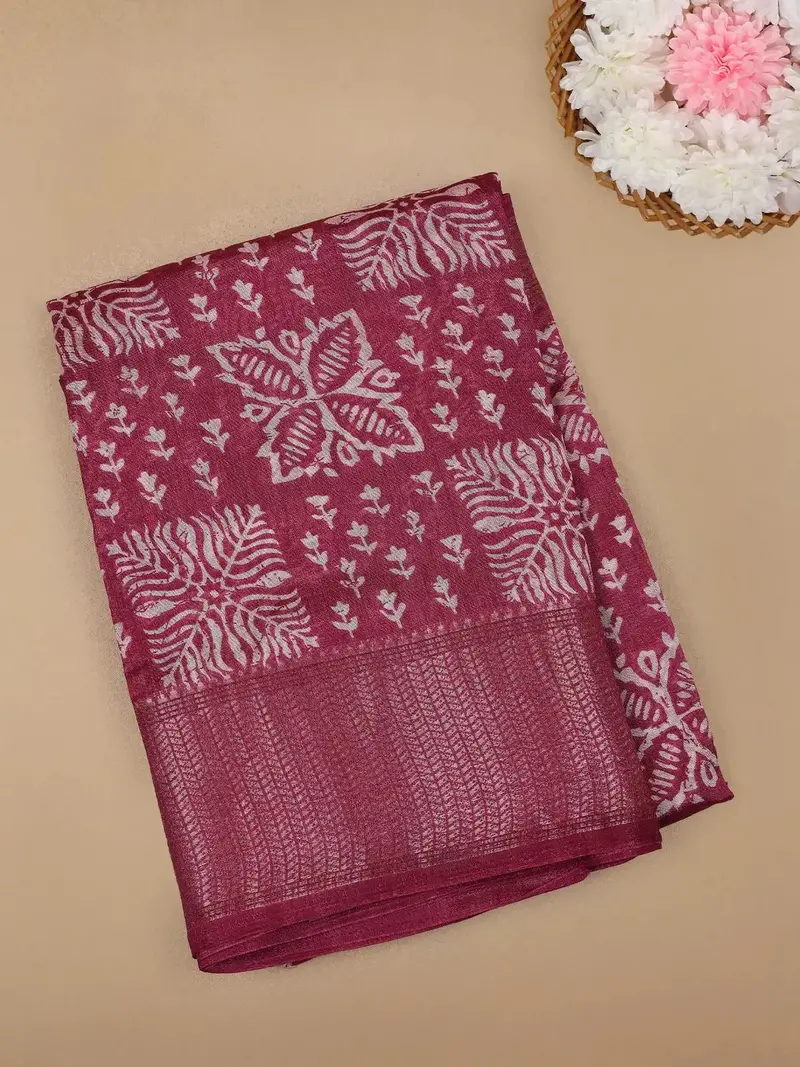 Pink Floral Designed Fancy Cotton Saree 1