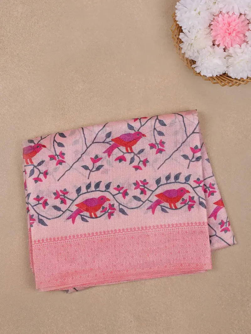 Pink Floral Designed Fancy Cotton Saree 1