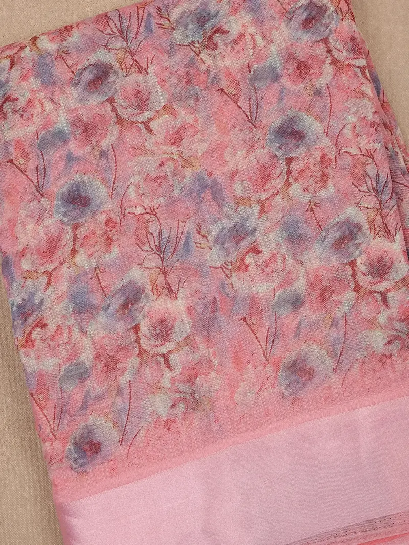 Pink Floral Designed Fancy Cotton Saree 2