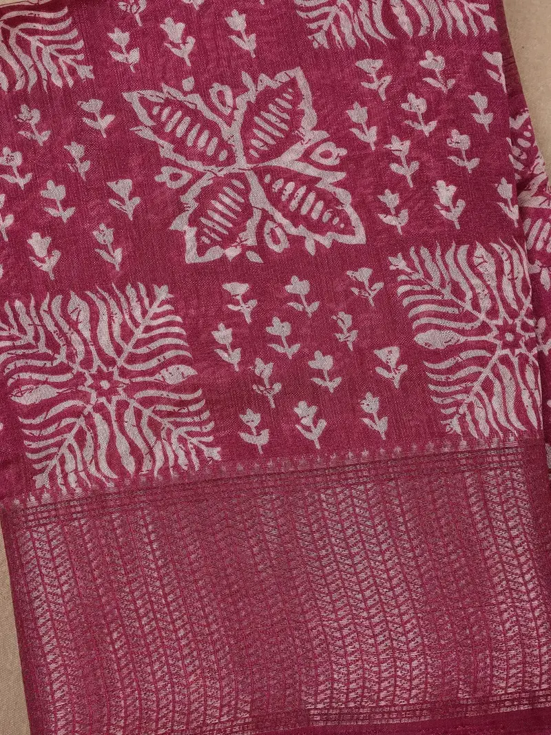 Pink Floral Designed Fancy Cotton Saree 2