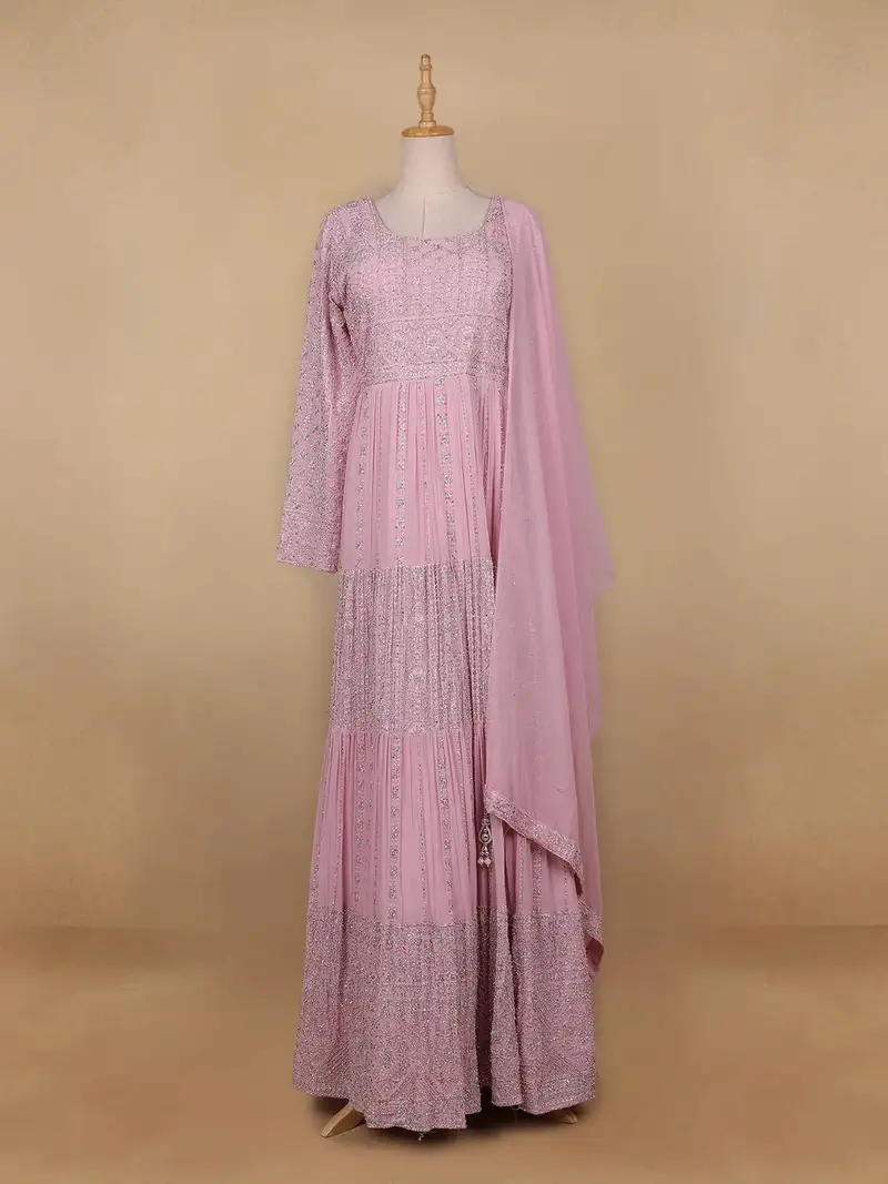 Pink Floral Designed Georgette Gown 1