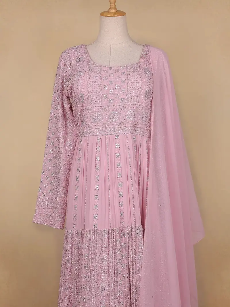 Pink Floral Designed Georgette Gown 2