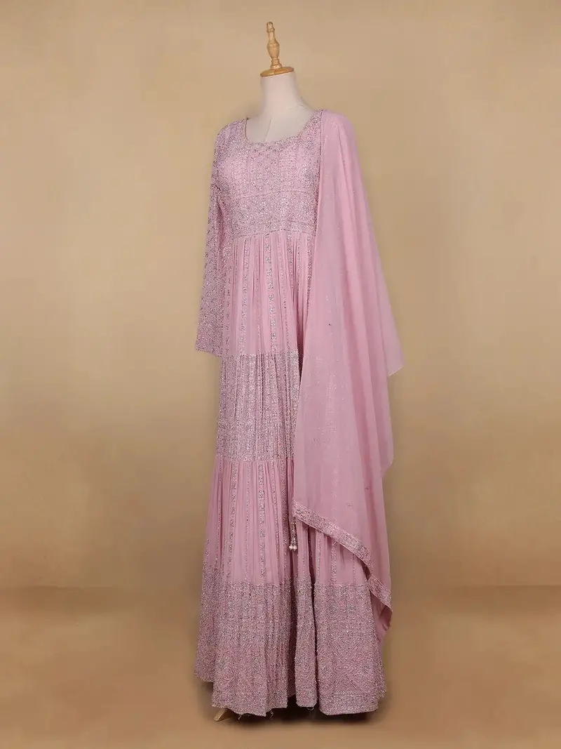 Pink Floral Designed Georgette Gown 3