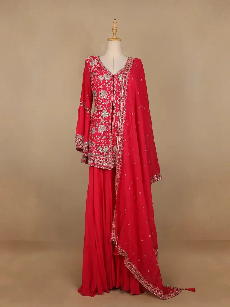 Pink Floral Designed Georgette Palazzo Salwar Suit 1