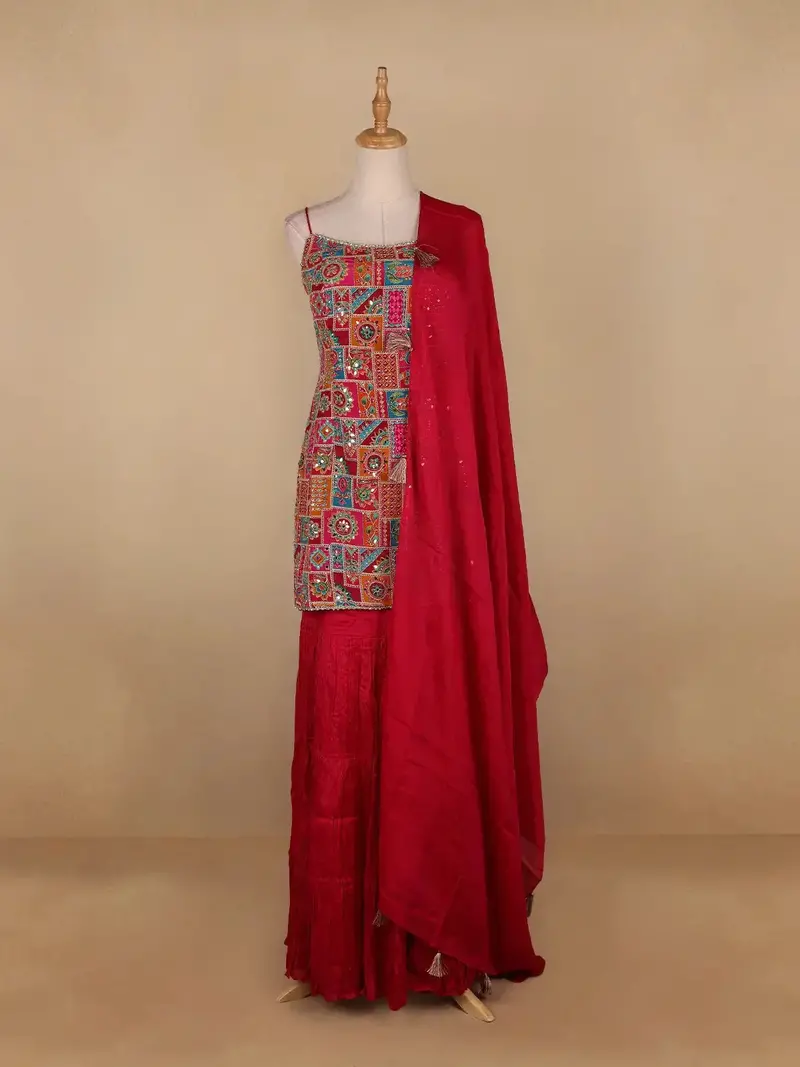 Pink Floral Designed Georgette Sharara Salwar Suit 1
