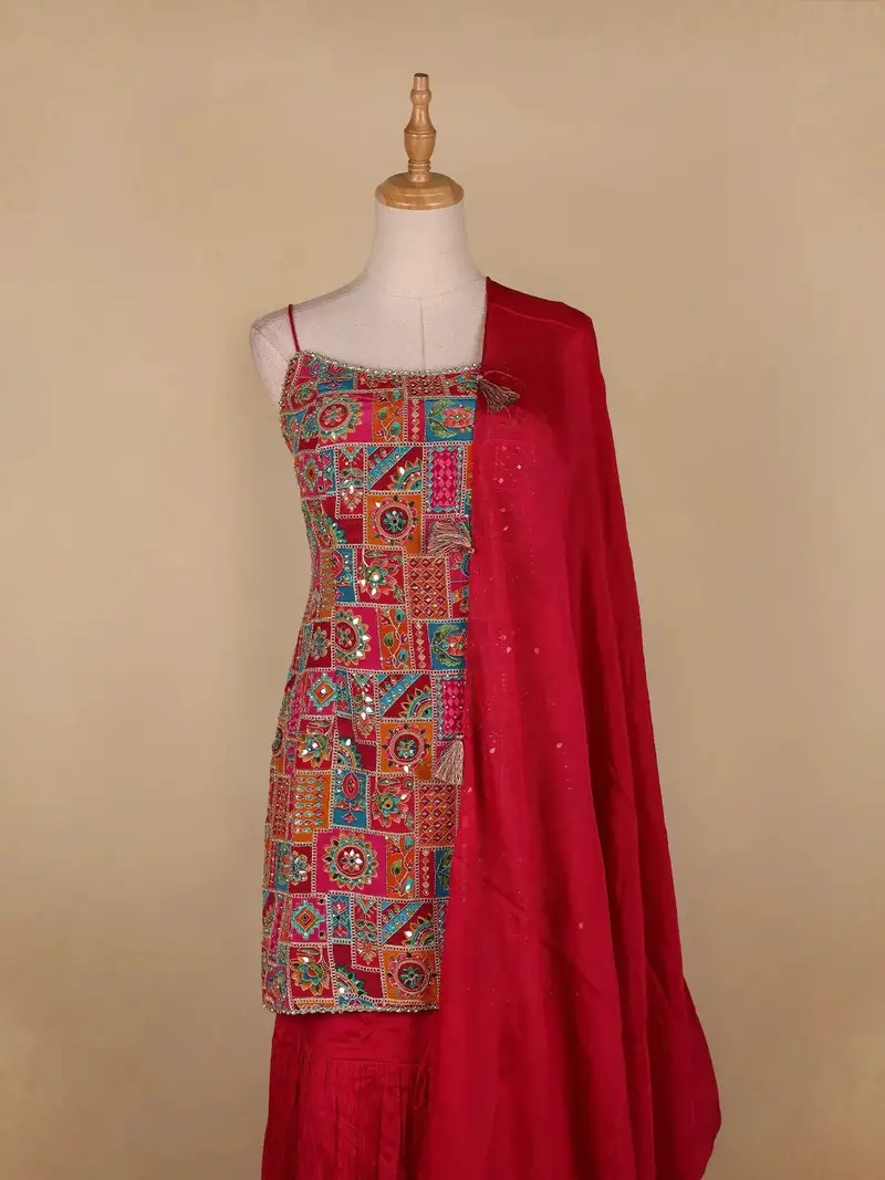 Pink Floral Designed Georgette Sharara Salwar Suit 2