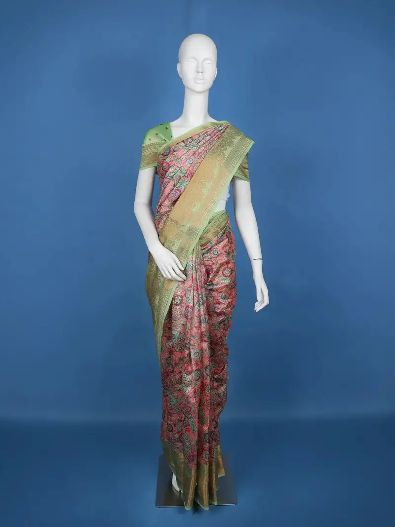 Pink Floral Designed Kora Printed Saree 1