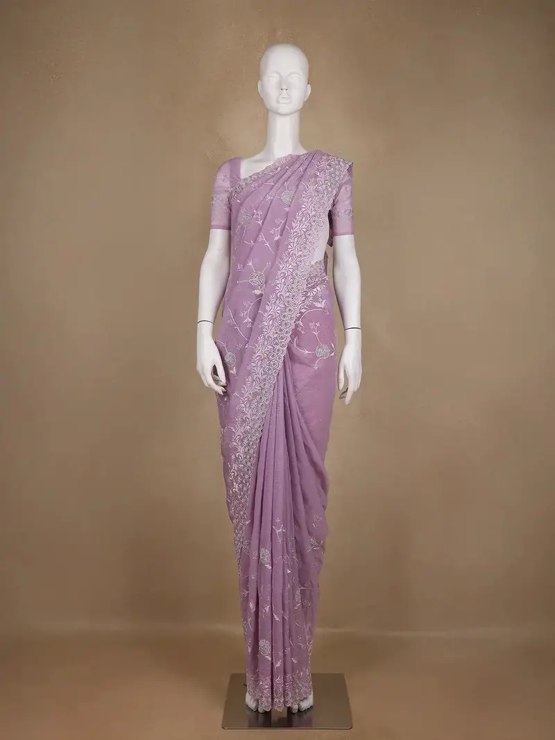 Pink Floral Designed Organza Designer Saree 1