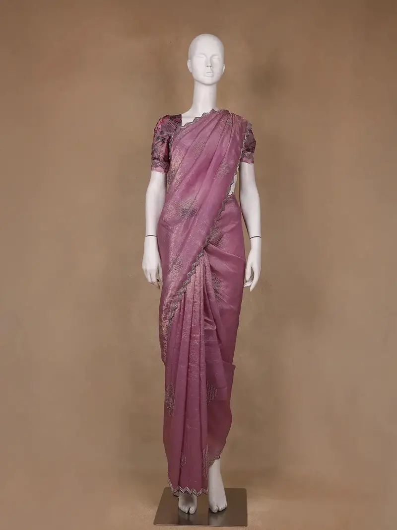 Pink Floral Designed Organza Designer Saree 1