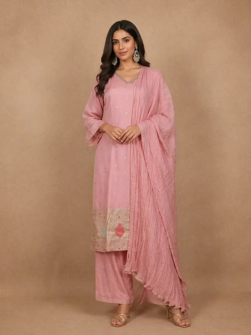 Pink Floral Designed Organza Salwar Suit 1