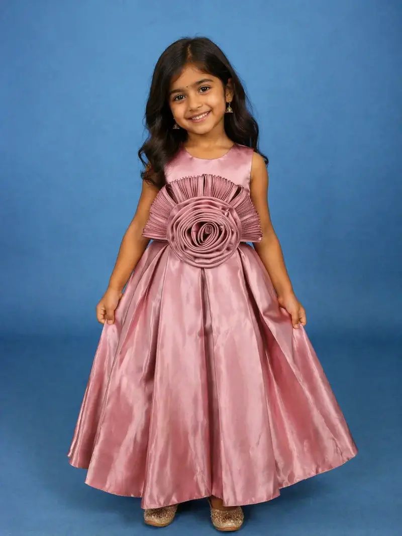 Pink Floral Designed Party Gown For Girls 1