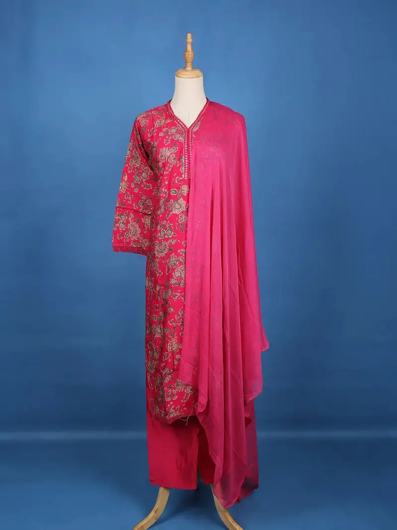 Pink Floral Designed Raw Silk Salwar Suit 1