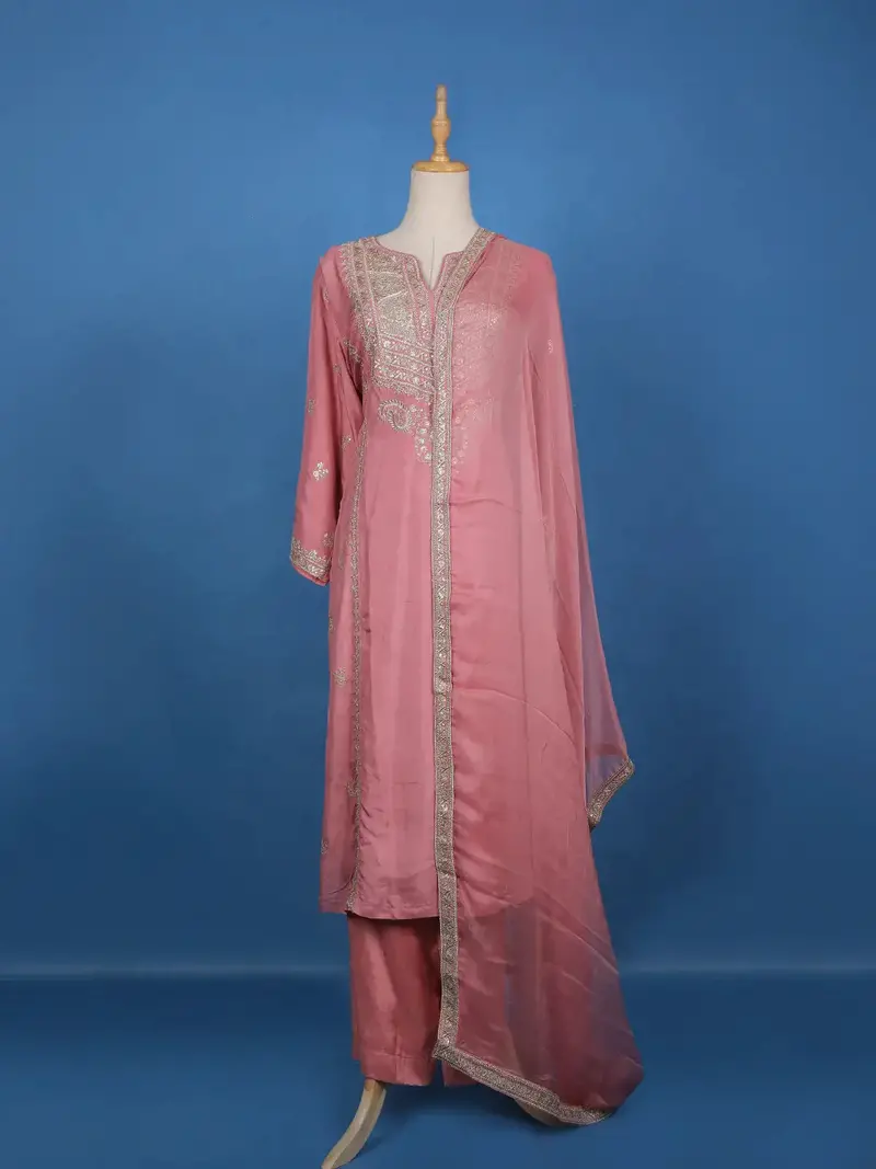 Pink Floral Designed Raw Silk Salwar Suit 1