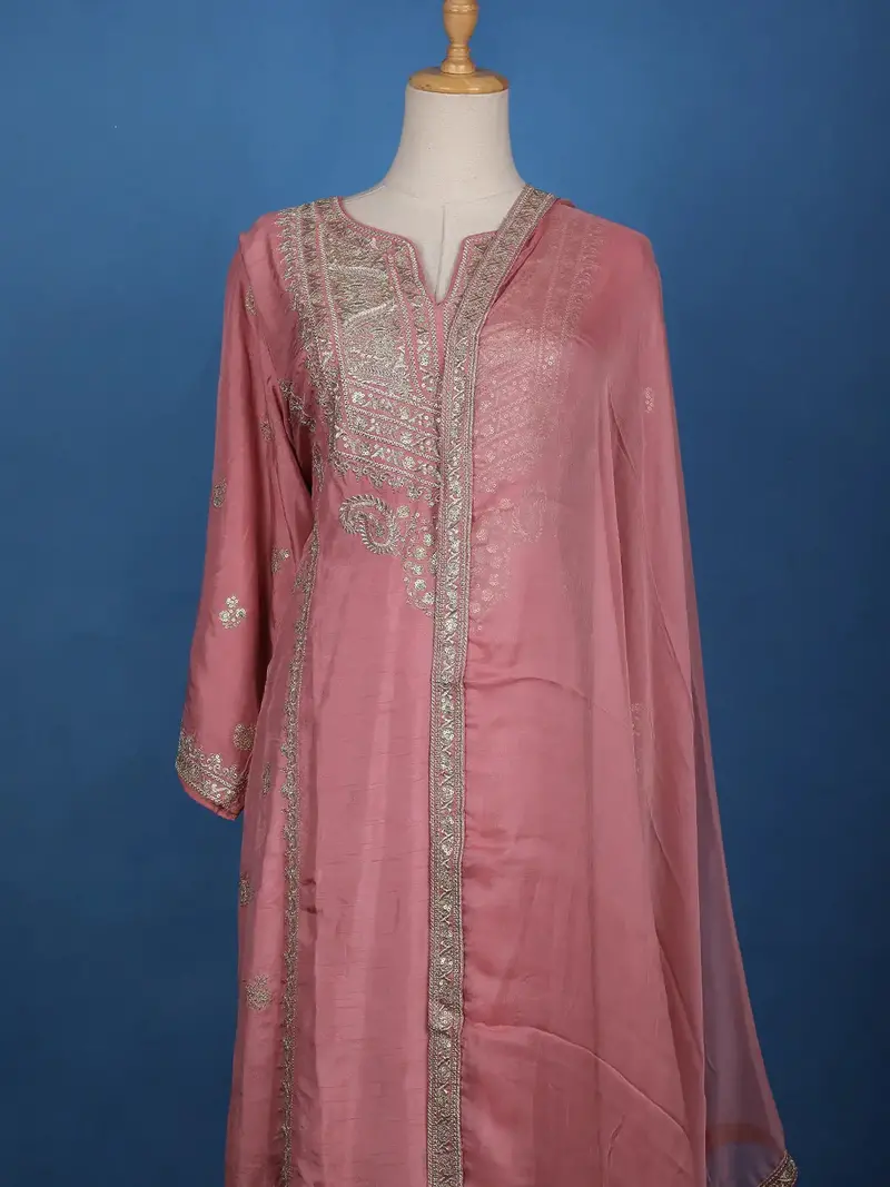Pink Floral Designed Raw Silk Salwar Suit 2