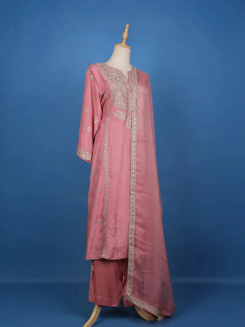 Pink Floral Designed Raw Silk Salwar Suit 3