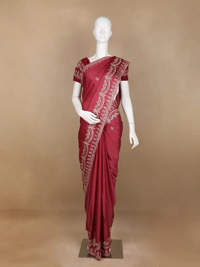 Pink Floral Designed Satin Fancy Saree 1