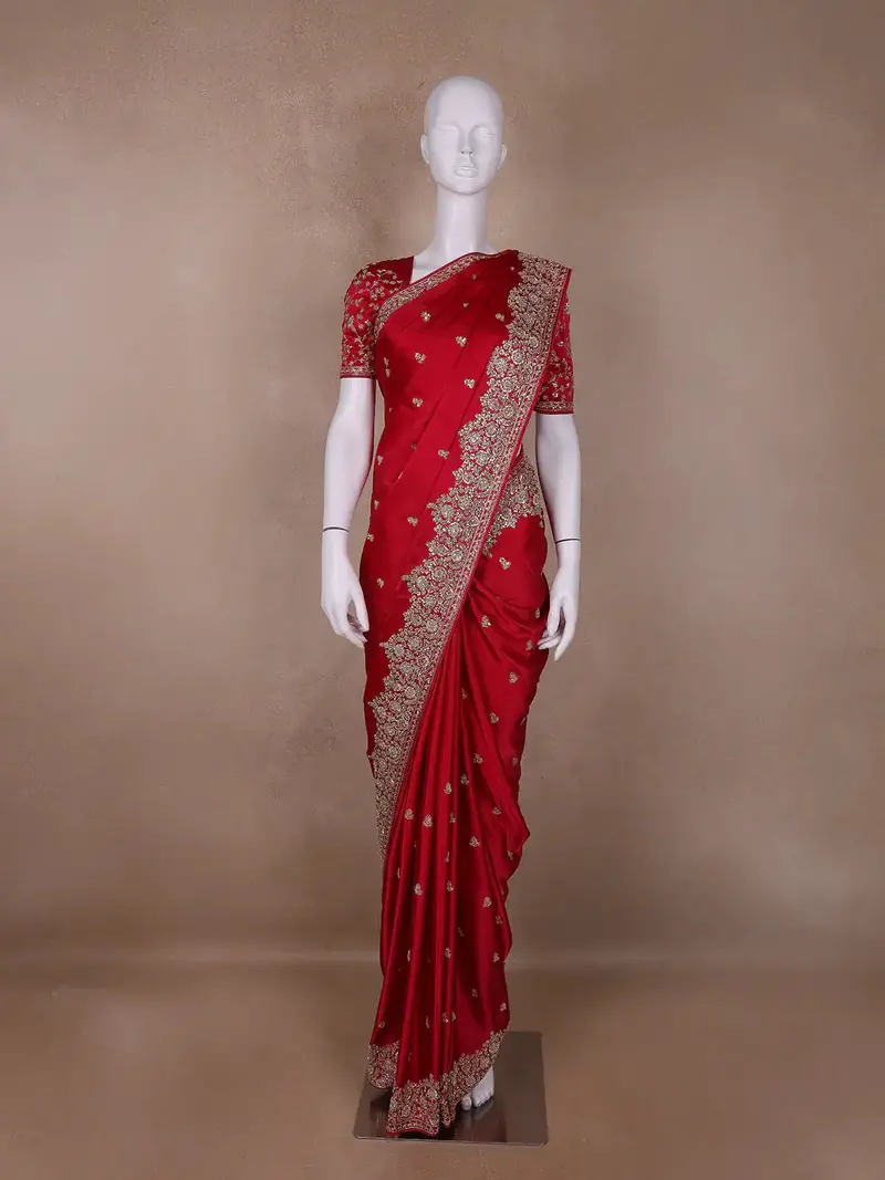 Pink Floral Designed Satin Saree 1