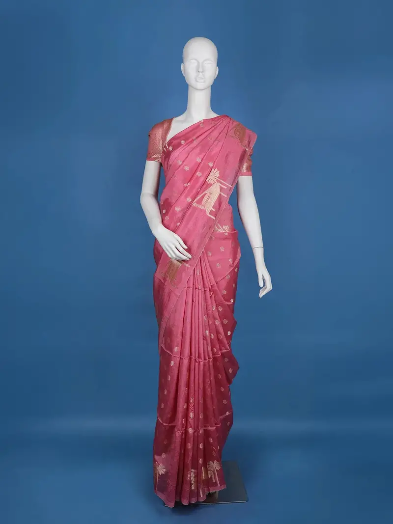 Pink Floral Designed Semi Silk Fancy Saree 1