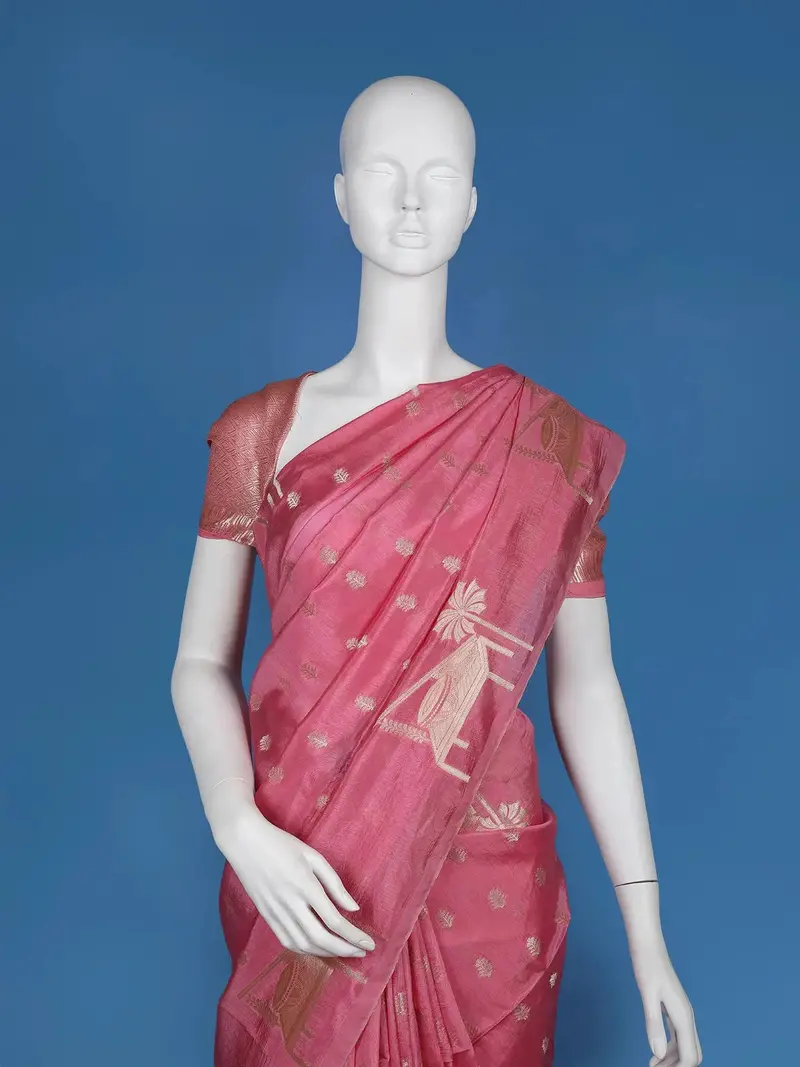 Pink Floral Designed Semi Silk Fancy Saree 2
