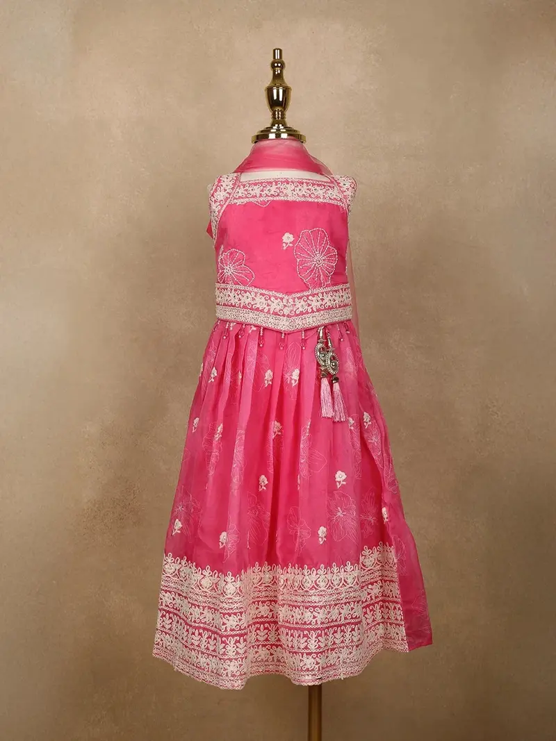Pink Floral Designed Semi Silk Lehenga 1