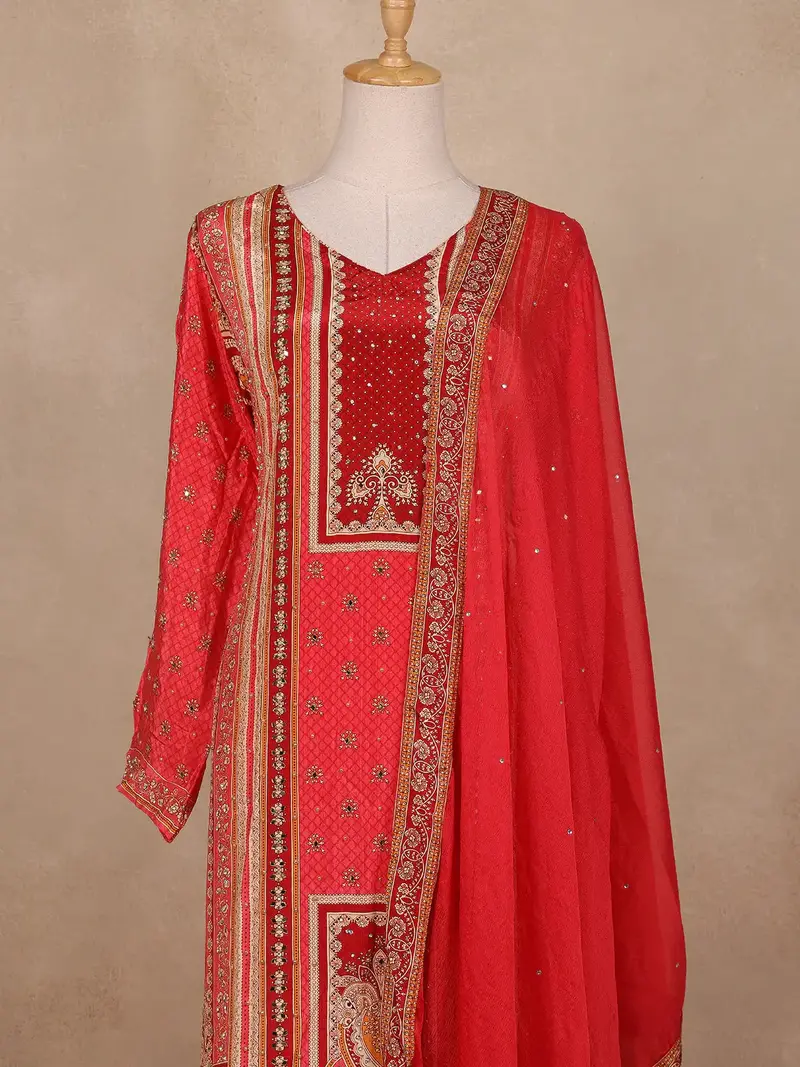 Pink Floral Designed Semi Silk Palazzo Salwar Suit 2