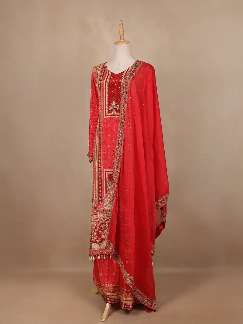 Pink Floral Designed Semi Silk Palazzo Salwar Suit 4