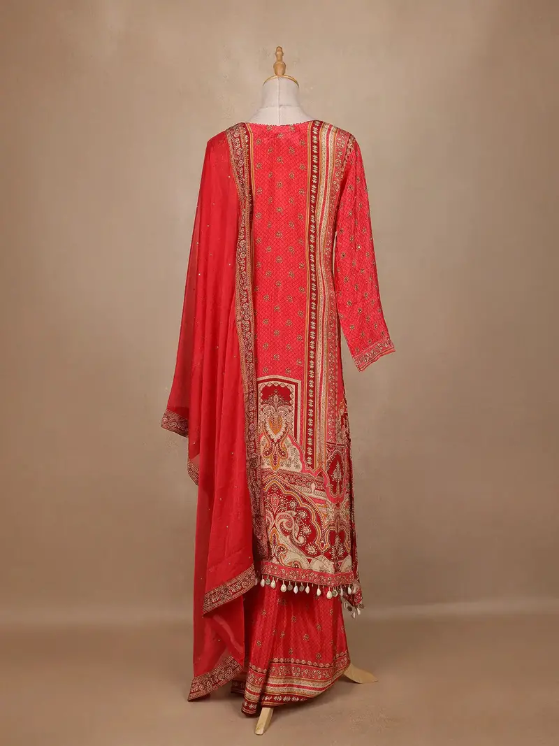 Pink Floral Designed Semi Silk Palazzo Salwar Suit 5