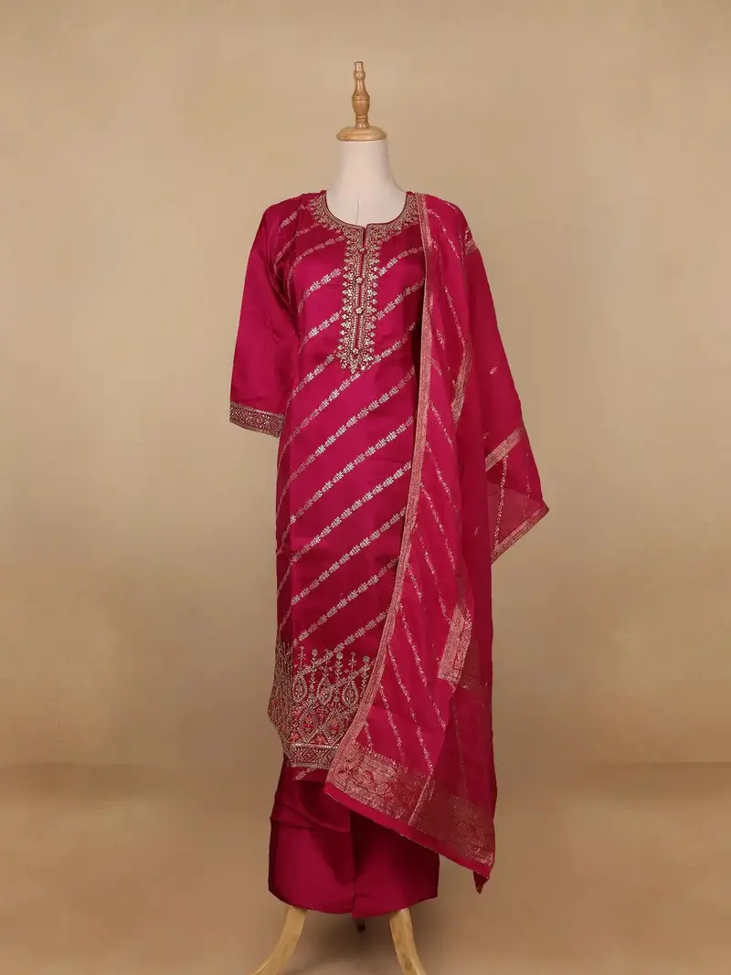 Pink Floral Designed Semi Silk Salwar Suit 1