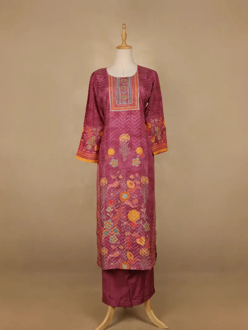 Pink Floral Designed Semi Silk Salwar Suit 1
