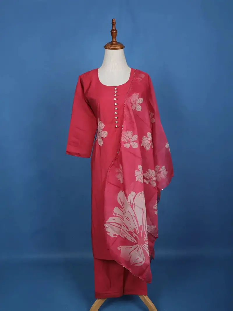Pink Floral Designed Semi Silk Salwar Suit 1