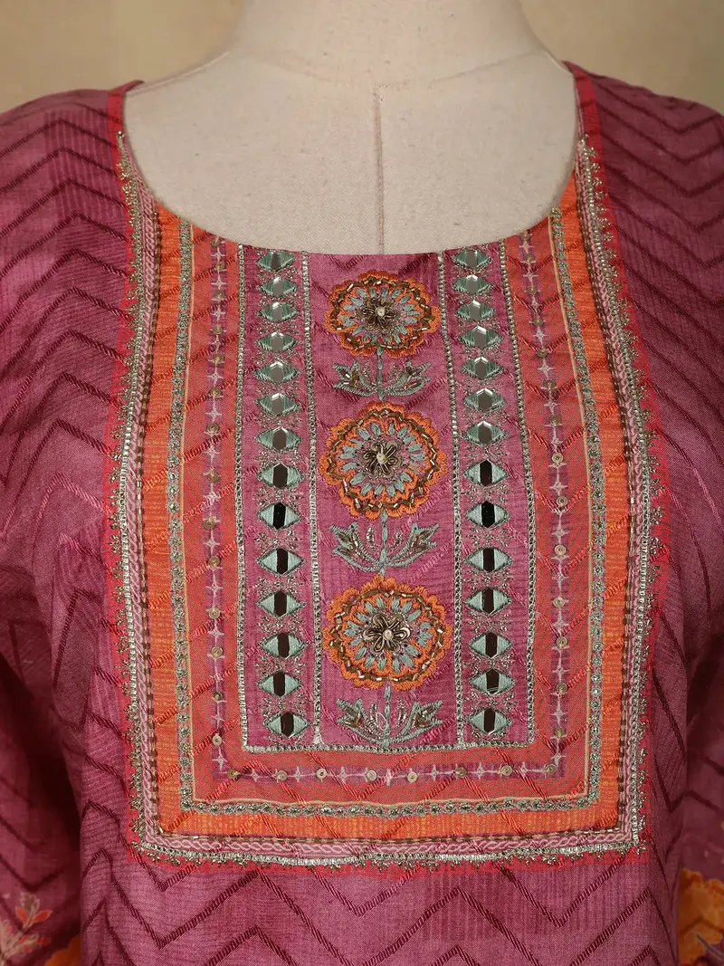 Pink Floral Designed Semi Silk Salwar Suit 2