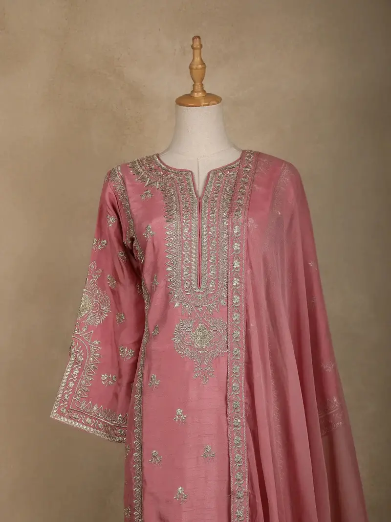 Pink Floral Designed Semi Silk Salwar Suit 2