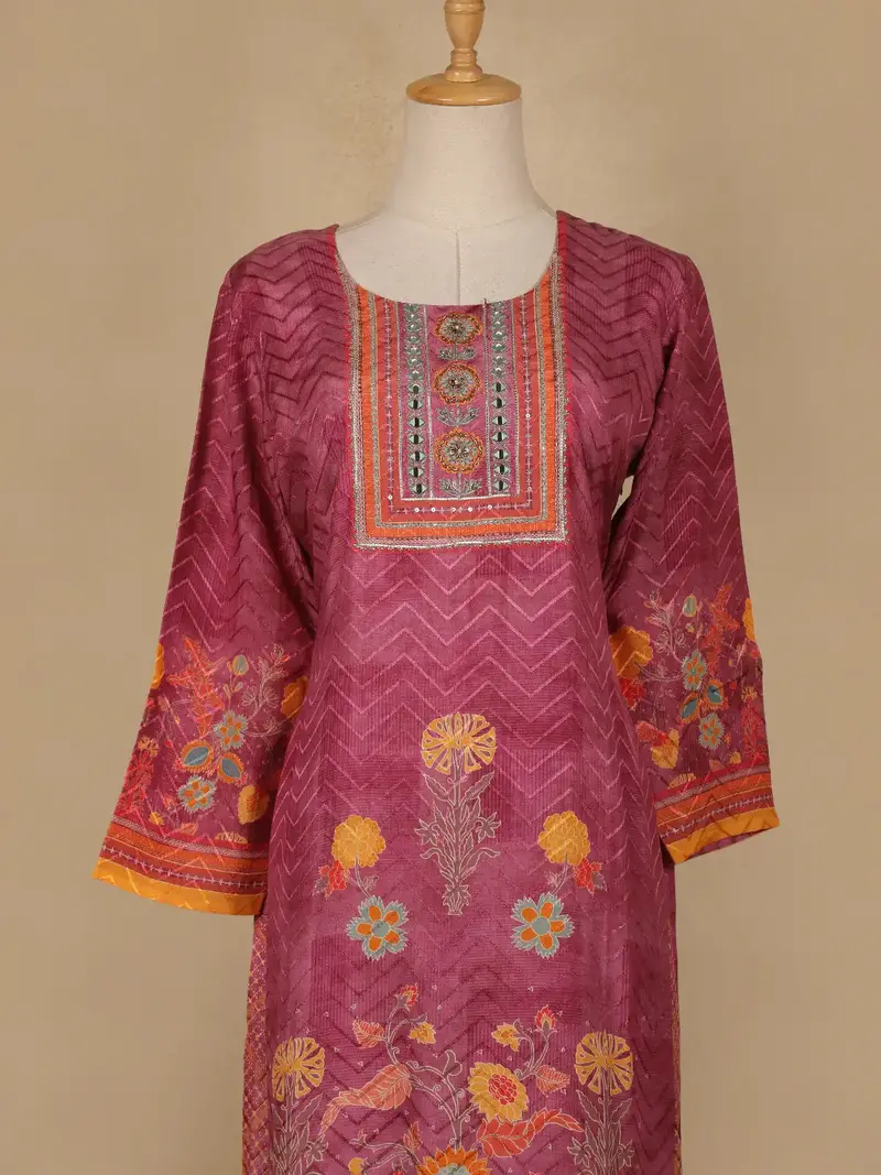 Pink Floral Designed Semi Silk Salwar Suit 3