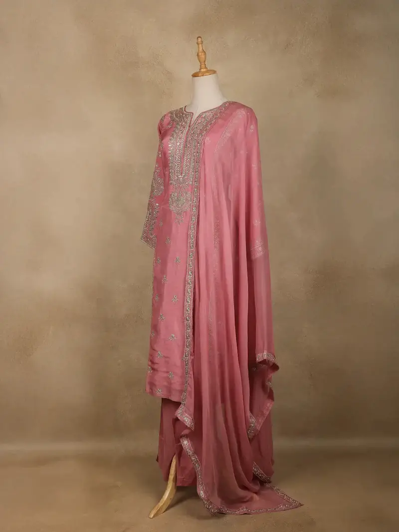 Pink Floral Designed Semi Silk Salwar Suit 3