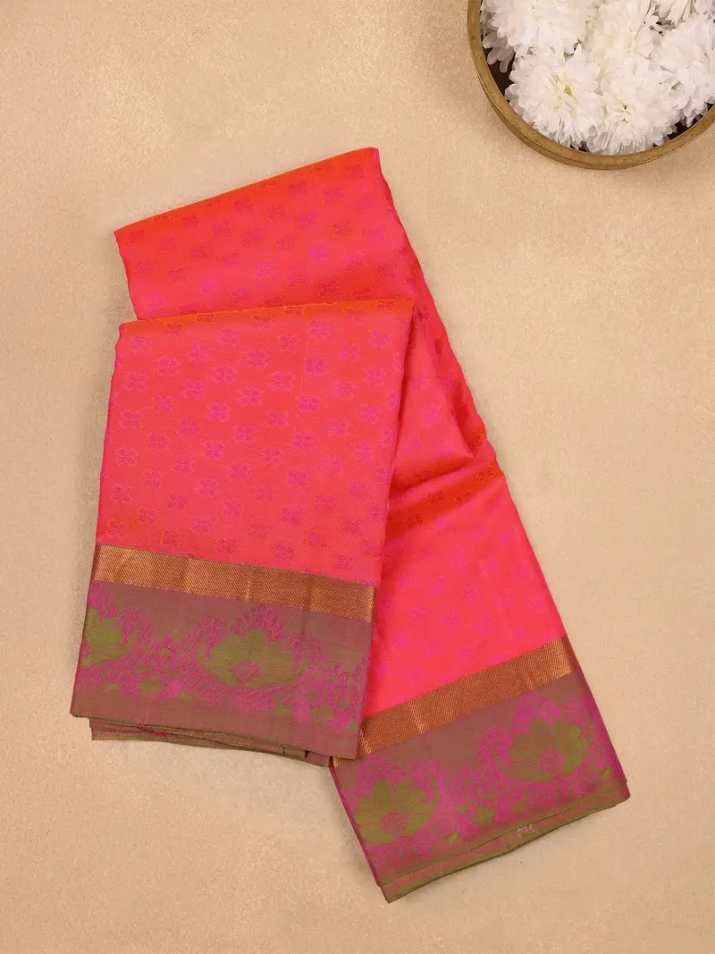 Pink Floral Designed Silk Saree 1