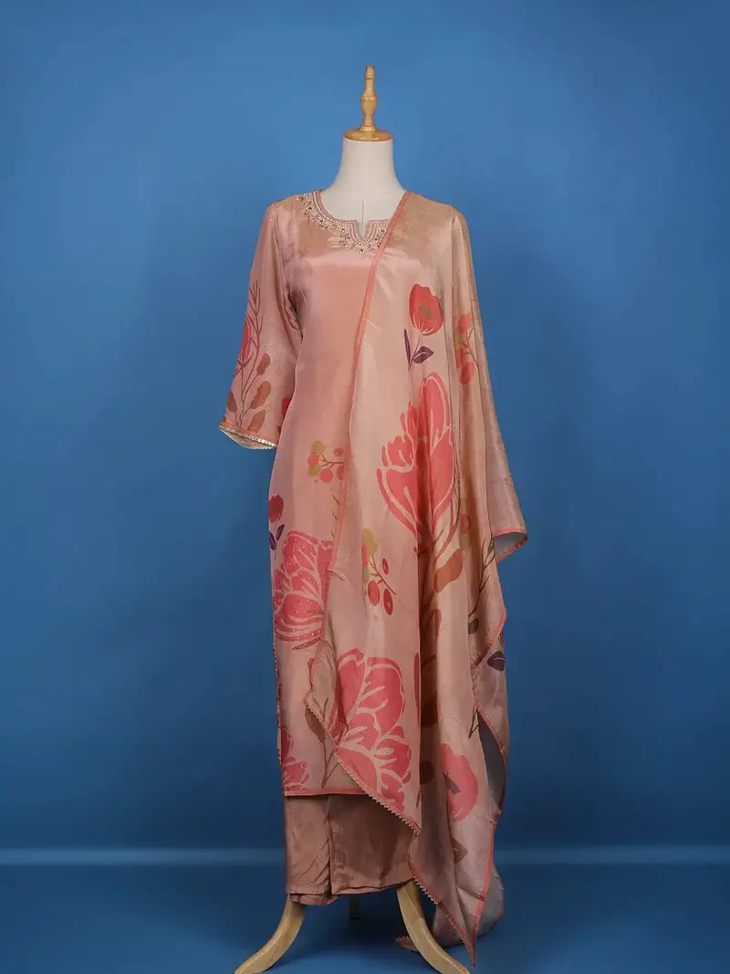 Pink Floral Designed Tissue Silk Salwar Suit 1