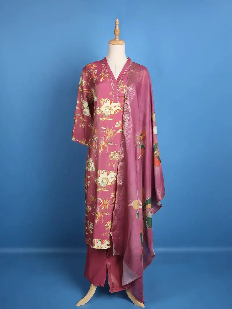 Pink Floral Designed Tissue Silk Salwar Suit 1